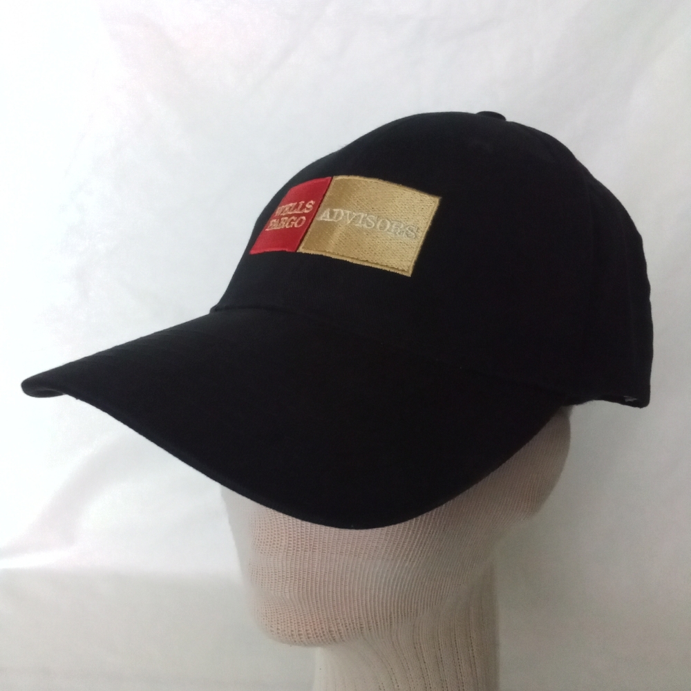 Vintage Wells Fargo Advisors Black Hat Adjustable Velcro Back Baseball Cap